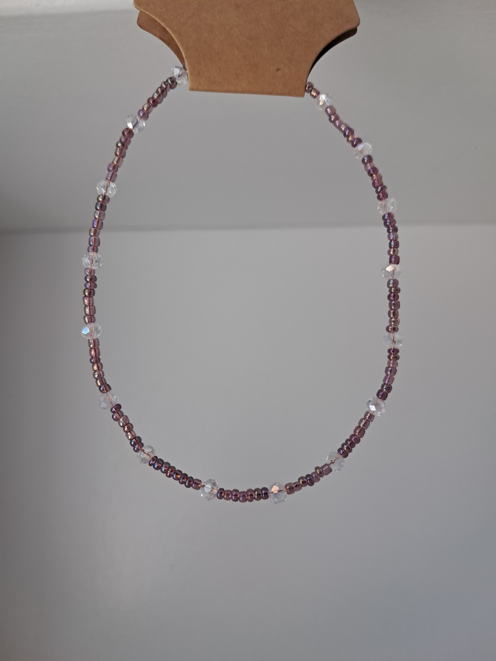 Handmade Delicate Purple Beaded Ankle Bracelet with Clear Accent Beads